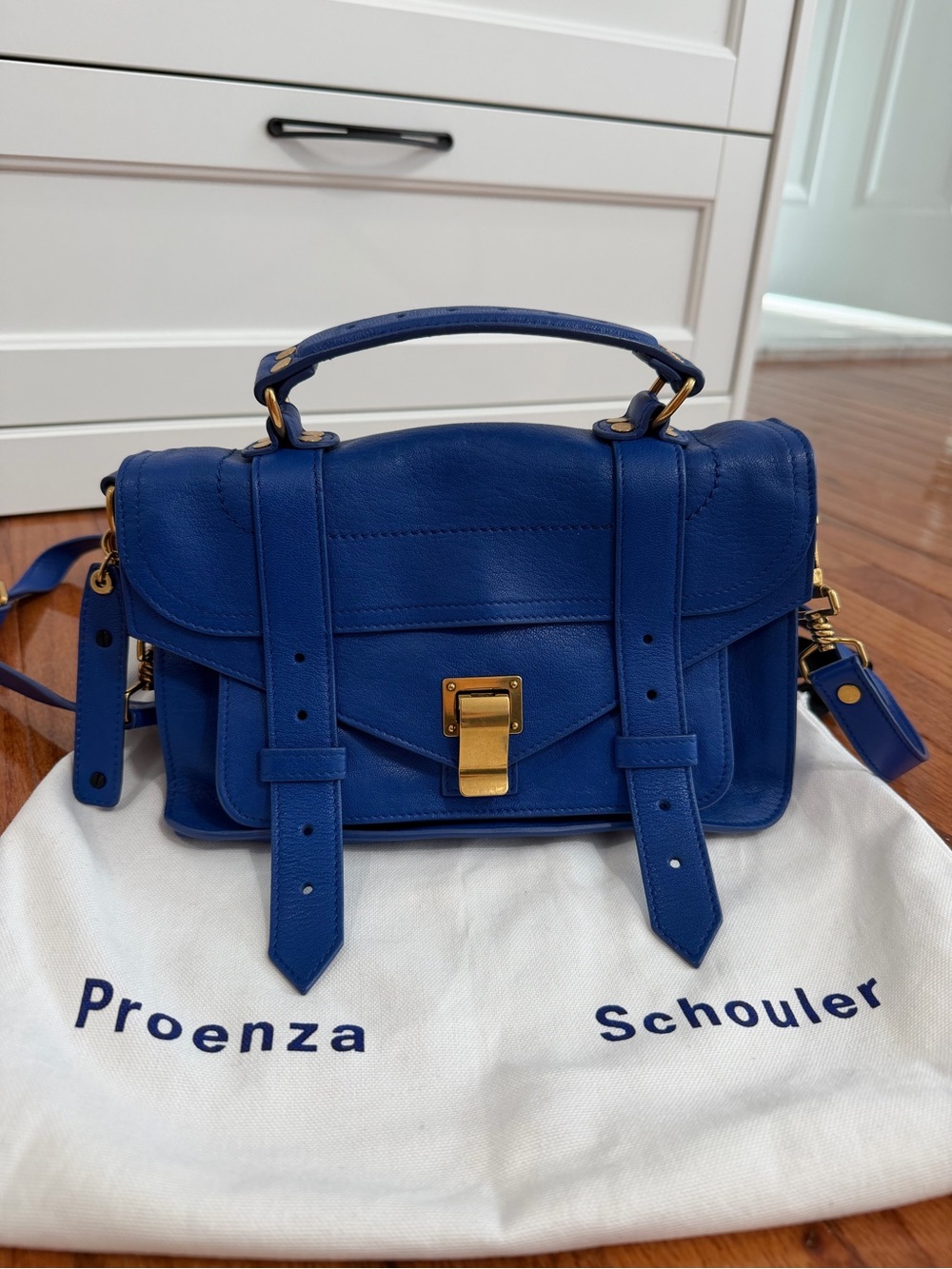 Proenza Schouler PS1 Mini Satchel in Royal Blue with Gold Hardware